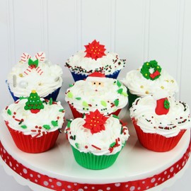 Christmas Edible Kosher Royal Icing Decorations 36 Count for Cakes, Cupcake Toppers, Cookies and Chocolates by Global Sugar Art. Santa, Wreath, Tree Set