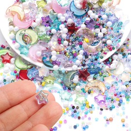 SUKPSY 1Pack Mixed Color Star Beads Combination Set, Mini Crystal Glass Spacer Beads,Round/Star/Moon Shape Charm Loose Beads, for Making Bracelet Necklace Earring Jewelry DIY Crafts Accessories