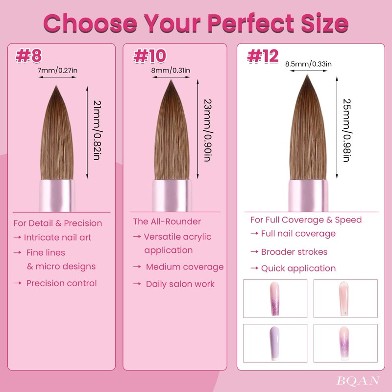 BQAN Pro Kolinsky Acrylic Brush Size 12 for Nail Extension