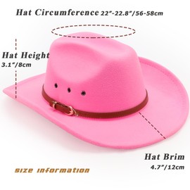 DRESHOW Cowboy Hat for Women and Men Cattleman Western Retro Fedora Felt Cowgirl Hats Outdoor Wide Brim with Buckle Belt Unisex Rolled up Caps