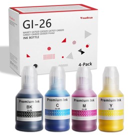 GI-26 Ink Bottles - High Capacity Compatible GI 26 Ink Refill Bottles Replacement for Canon MAXIFY GX7020 GX5020 GX7021 GX6020 GX6021 GX4020 GX3020 Printer, 4-Pack (Black, Cyan, Magenta, Yellow)