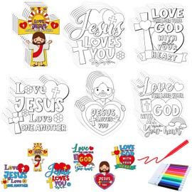 Saysurey 30 Sets Christian Crafts for Kids Cross Sunday School Craft Jesus Loves Me Religious Color Your Own DIY Crafts Ornaments for Sunday Sunday Classroom Party Home Art Activities(Jesus)