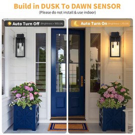 SNRU Extra Large Dusk to Dawn Outdoor Wall Light 3-Light, 16'' Modern Exterior Lighting Fixtures Waterproof Front Porch Light Wall Mounted Lighting, Black Wall Sconces for Patio Entryway Garage