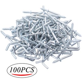 Metal Screw in Hooks, 100pcs 3/4 Inch Right Angle Screw Hooks Square Bend Hooks Self - Taping Scew Hook for Hanging, Sliver