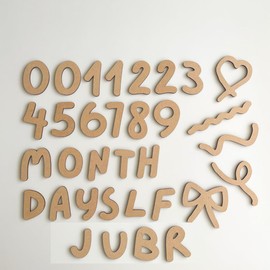 Airie Wooden Letter Banner, Age Photo, Newbone Photograph, Monthly Banner, Growth Record, Wooden, Brown, For Boys and Girls, 0-12 Months (Basic Set + JUBR)