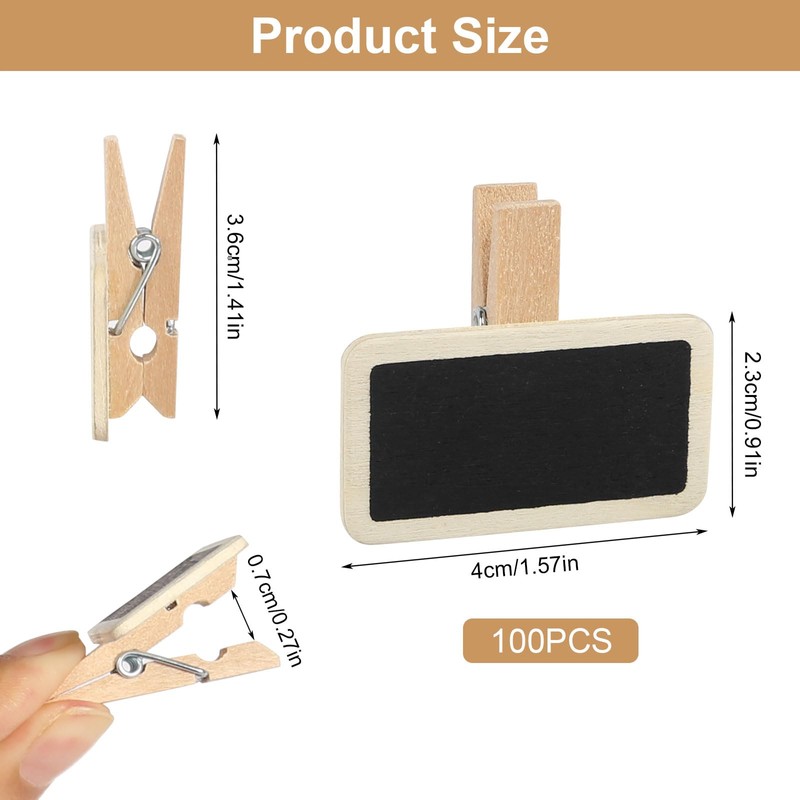Mini Boards for Labelling, Pack of 100 Wooden Clothes Pegs,