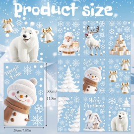9 Sheets Xmas Window Stickers Decoration,Double Sides Santa Claus Reindeer Snowflakes,Cling Xmas Window Decal White Stereo Static Sticker Decoratio,Windows Xmas Party Decor