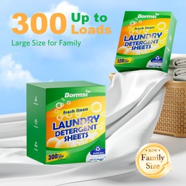 Laundry Detergent Sheets Fresh Scent 300 Loads No Plastic Jug, Home Laundry Sheets for Family150 Sheets
