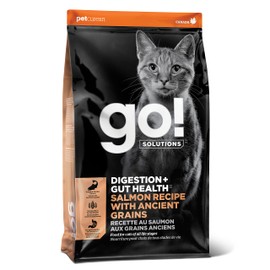GO! SOLUTIONS Digestion + Gut Health Salmon Recipe with Ancient Grains for Cats, 3 lb Bag - Dry Cat Food for Indoor and Outdoor Cats of All Life Stages - Including Seniors