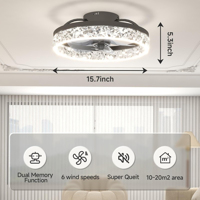 VOLISUN Fandelier Ceiling Fans with Light, 15.7in Low Profile Ceiling