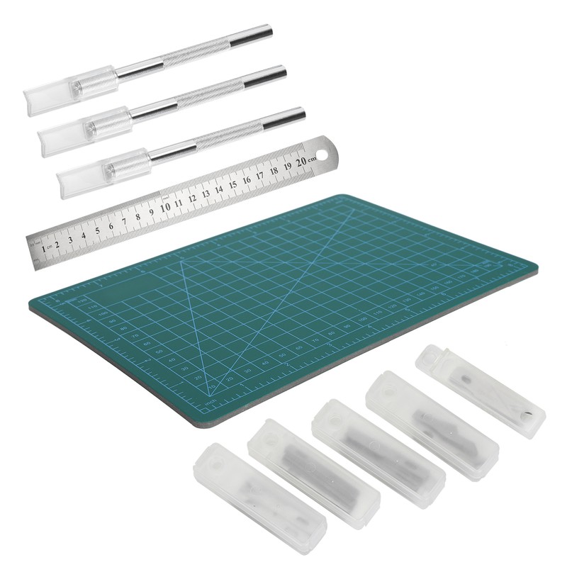Carving Hobby Knife Kit Cutting Mat Handle Blades Ruler Art