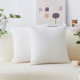 Home Brilliant White Cushion Cover 65x65 Set of 2 Soft Striped Corduroy Decorative Pillows for Bed Cushion Covers for Sofa Couch Patio, 65cm, 26 inches, Creamy White