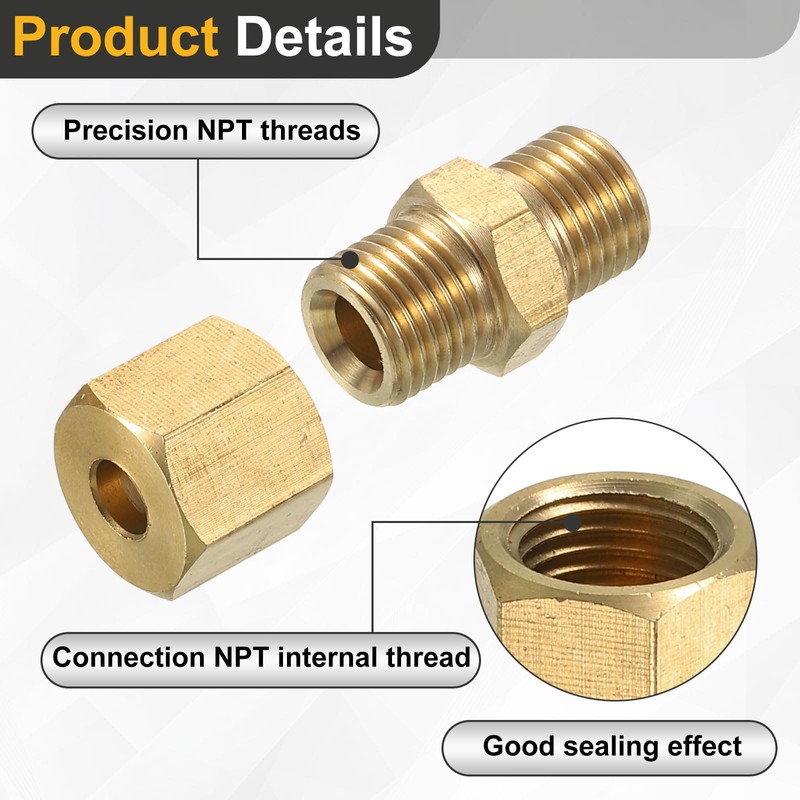 sourcing map 5Pcs Brass Compression Tube Fitting, 5mm Tube OD