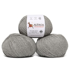 Juego de 3 madejas de lana de alpaca para bebé, 100 % lana de alpaca para bebé, peso grueso, suave y perfecto para tejer y ganchillo (gris plateado, DK – 100 mTS – 50 grms (49,9 g)/madeja)