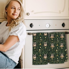 Exqcom Vintage Owl Kitchen Towels, Dark Moody Floral Botanical Dish Tea Towels for Kitchen Decor, Dark Cottagecore Owl Hand Towel for Bathroom Decor, 16x24 Inch Set of 2