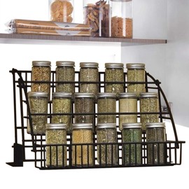 AngelcityCC 3-Tier Pull Down Spice Rack, Black Metal Large Capacity Kitchen Storage Shelf Organizer for Cabinet Pantry, Holds Seasoning Jars, Bottles, Shakers