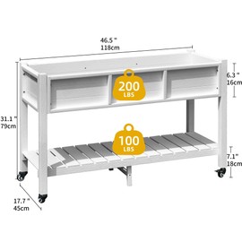 DWVO 47x18x31in Raised Garden Bed, Weather Resistant Poly Wood Planter Box Stand, Planter Box with Legs, Storage Shelf & Lockable Wheels, Elevated Garden Bed for Backyard Patio Balcony - White