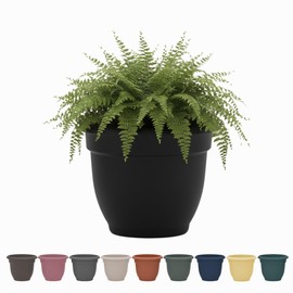 Bloem Ariana 10" Black Round Self-Watering Resin Planter Pot - Rolled Rim Indoor and Outdoor Gardening Planter