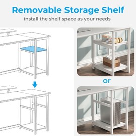 GreenForest Computer Desk with Monitor Stand,47 inch Home Office Desk with Reversible Storage Shelves Modern Writing Study Work Table,Easy Assembly,Full White