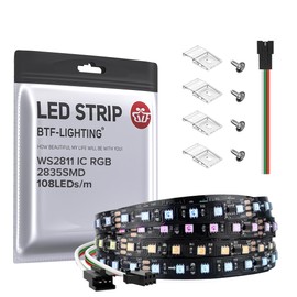 BTF-LIGHTING 2835SMD WS2811 IC RGB tira de luz LED de color de persecución de 9.8 pies DC24 V 108 LED/m 18 Pixeles/m 8 mm de ancho tira LED direccionable flexible para recámara, computadora,