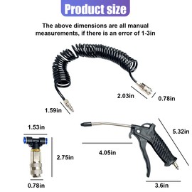 UHANBUT Air Blow Gun Kit, Heavy Duty Seat Blow Spray Tool with 16FT Long Coil Air Hose & T Adapter, Pneumatic Duster Gun Cleaning Nozzle Kit for Cars, Trucks, Semi Trailers