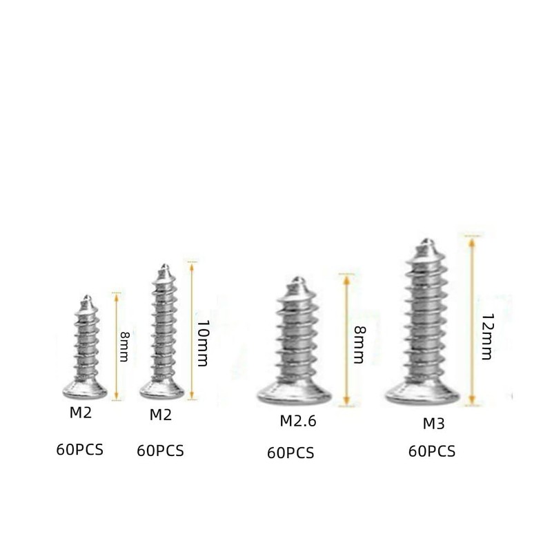 Naisfei 240pc Stainless Steel Self-Tapping Screws Flat Head Assortment Set,M2x8