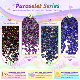 qiipii Purple Rose Jelly Resin Rhinestones for Crafting 3mm 5mm Flatback Grape AB Stones Violet Gems Diamonds Crystals Charms for Nails Face Eye Makeup Tumblers Bottles Crafts