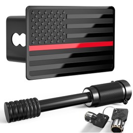 2.5 Inch American Flag Trailer Hitch Cover Plug with 5/8-Inch Pin Diameter Trailer Hitch Lock,2 1/2 Inch Hitch Cover Fits for 2.5 Inch Receivers,Black&Thin Red Line