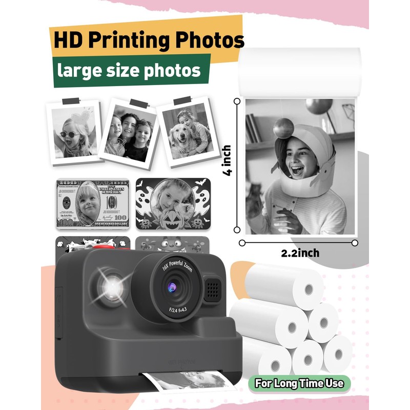 Yehtta 10 Rolls Kids Instant Camera Print Paper, Photo Printer