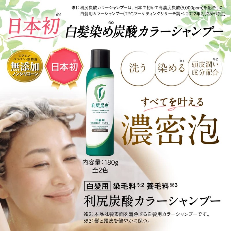 [For Gray Hair] Rishiri Carbonated Color Shampoo (Black) 6.3 oz