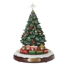 Roman Musical Lighted Christmas Tree with Rotating Train, 10.7-inch Height, Holiday Decoration