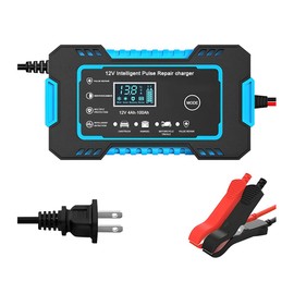 Mandark Car Battery Charger, 12V 6A Smart Fully Automotive Battery Trickle Charger, Portable Vehicle Battery Maintainer Desulfator with Temperature Compensation, Universal for SUV RV Truck (Blue)