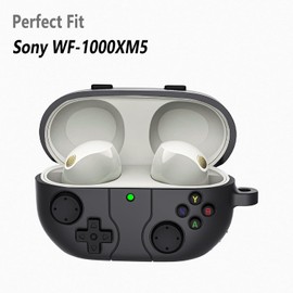 Geiomoo Silicone Case for Sony WF-1000XM5, Funny Cartoon Game Design Protective Cover with Carabiner (Dark Gray)