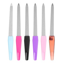 HARFINGTON 6pcs Metal Nail Files, 180 Grit Fingernail Files, Double Sided Natural Nail Files for Women Men with Plastic Handle, Steel Nail Files, Diamond Files with Sharp Pointed Tip