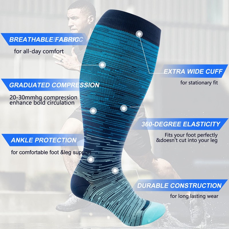 LEVSOX Wide Calf Compression Socks 20-30 mmhg Knee High Women