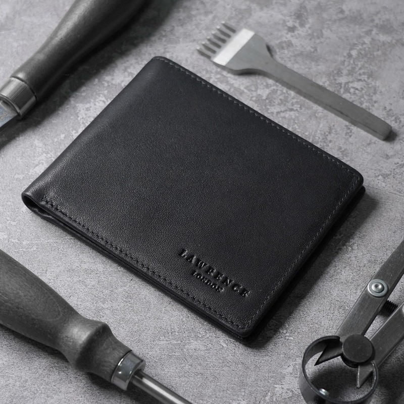 Lawrence London ® Mens Bi-Fold Wallet, Genuine Leather, RFID Blocking
