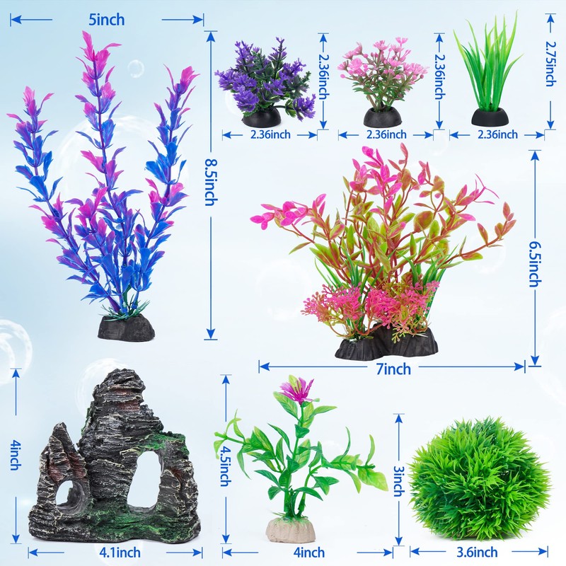 Ameliade Aquarium Artificial Plastic Plants Decorations and Rock Cave Decor
