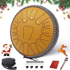 Rain Drum for Outside 13 Inch 15 Notes, Gold Steel Tongue Drum, Drum Instrument for Meditation Yoga Education Percussion with Case, Mallets, Ethereal Drum for Valentine's Day, New Year