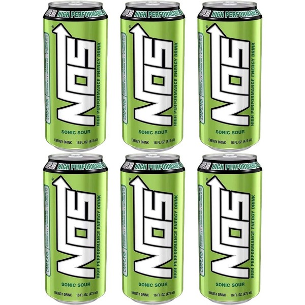 NOS Sonic Sour, High Performance Energy Drink, 16oz Can (Pack of 6, Total of 96 Fl Oz)