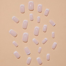 French Tip Press On Nails Short, White Square Press On Nails Full Cover White False Nail Tips Exquisite Design Acrylic Glue on Nails Full Cover Stick on Nails Short Artificial Nails for Women Manicure