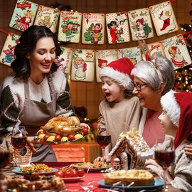 Vintage Christmas Decorations Christmas Party Banner - Christmas Decor Retro Xmas Banner Santa Claus Candy Cane Garland Indoor Outdoor,Christmas Party Favors/Sign/Photo Prop