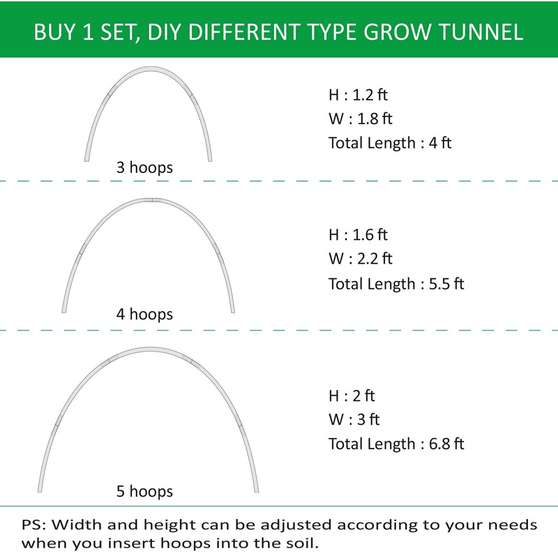 Gardzen DIY Hoops Grow Tunnel Mini Greenhouse, Garden Support Frame