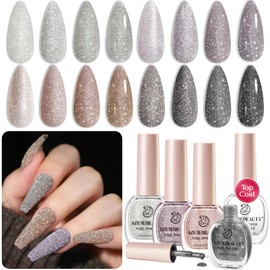AZUREBEAUTY Matte Nail Polish Set Vegan 4 Colors Glitter Platinum Silver Purple Black Nude Nail Polish Quick Dry Natural Nail Strengthening Kit with Top Coat & Nail Polish Remover Salon Manicure