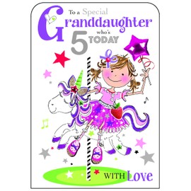 Granddaughter Age 5 Birthday Card - 5th Birthday - Special Granddaughter - Girl on Unicorn Carousel