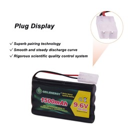 9.6V Rc Battery 1500mAh Rechargeable Ni-MH Battery Pack with Standard Tamiya Connector and USB Charger Cable for RC Car, Robots, RC Monster Truck (1 Pack)