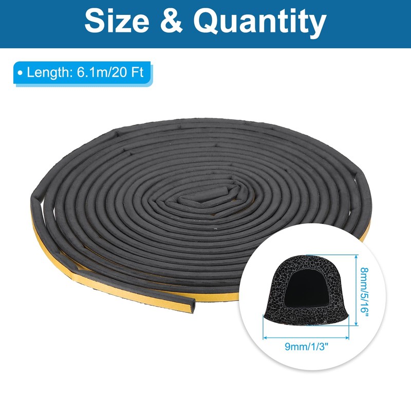 PATIKIL 20 ft D Shape Rubber Seal Strip, Self-Adhesive EPDM