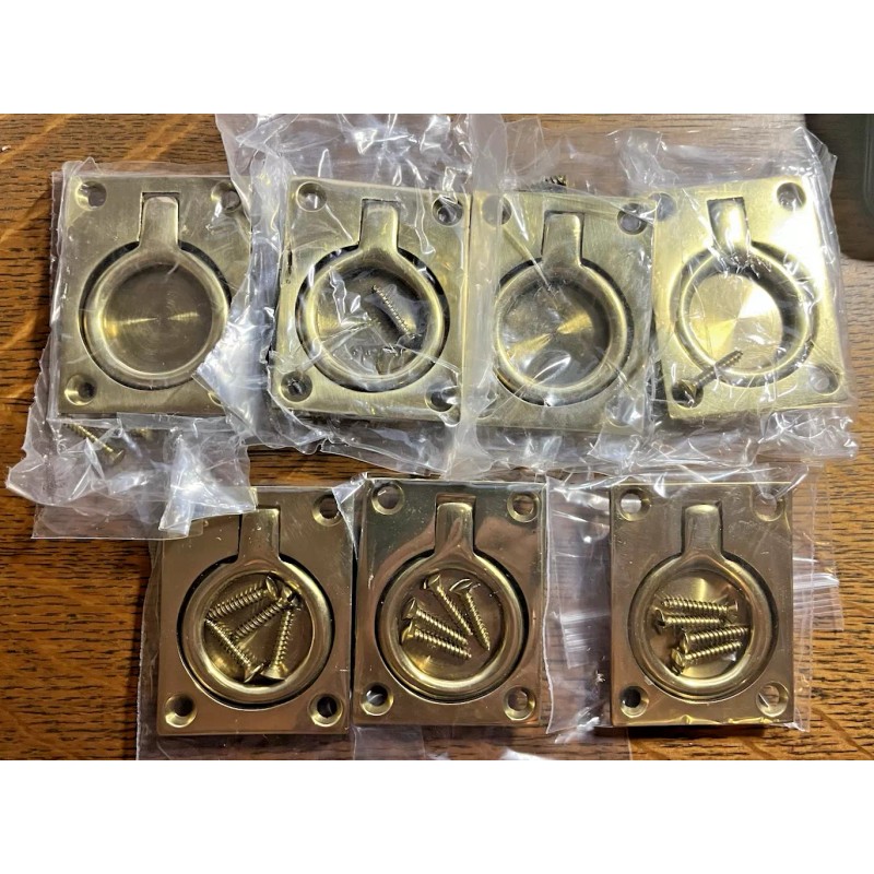 Safe Hardware Vintage NOS Polished New Brass Flush Ring Pull