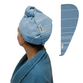 Sand Cloud Hair Towel Wrap for Women & Men, (Slate Blue, Classic) - 100% Turkish Cotton Quick Hair Drying Towel Wrap - Absorbent Half Terry Weave Hair Plop Head Towel Wrap with Binding Edge