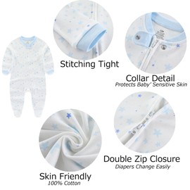 MAMIMAKA Baby Boy Girls Clothes 2-Way Zip Footed Bodysuit Long Sleeve 3-Pack Outfits 100% Cotton