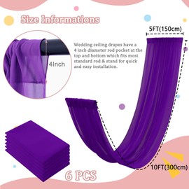 FOTSHARER Purple Ceiling Draping 5FTx10FT 6 Panels Chiffon Curtain Ceiling Decoration Sheer Ceiling Drapes for Weddings Chiffon Backdrop Curtain Arbor Drapes for Wedding Arch Stage Ceiling Fabric